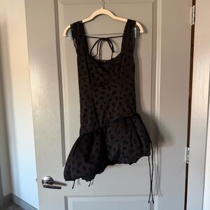 For Love and Lemons Black Mini Dress with Floral Pattern and Bubble Hem